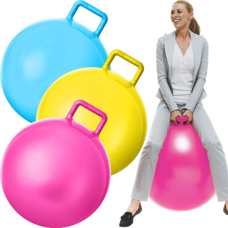 Lewtemi 3 Pcs 29 Inch Bouncing Ball with Handle Outdoors Hopper Jumping Hopping Ball and Air Pump for Sports Exercise Light Blue Yellow Pink - Image 3