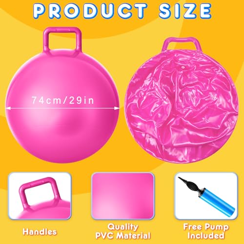 Lewtemi 3 Pcs 29 Inch Bouncing Ball with Handle Outdoors Hopper Jumping Hopping Ball and Air Pump for Sports Exercise Light Blue Yellow Pink - Image 5