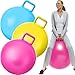 Lewtemi 3 Pcs 29 Inch Bouncing Ball with Handle Outdoors Hopper Jumping Hopping Ball and Air Pump for Sports Exercise Light Blue Yellow Pink - Image 2