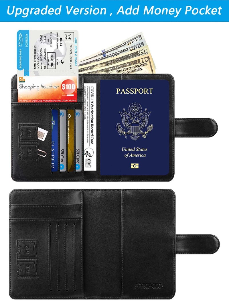 PASCACOO حافظة جواز السفر غطاء محفظة حجب RFID جلدية لحامل البطاقات ملحقات السفر للنساء والرجال (#أسود) - Image 3