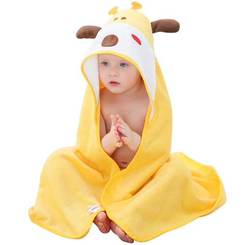 MICHLEY Animal Hooded Baby Bath Towel Toddler Premium Cotton Absorbent Washcloth for Girls Boys 0-6T, Giraffe - Image 1