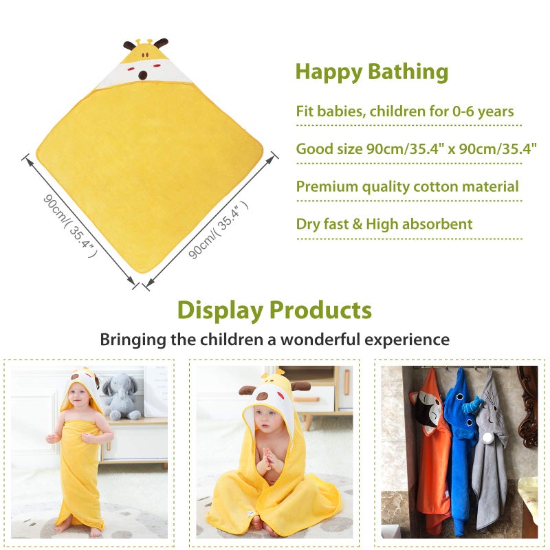MICHLEY Animal Hooded Baby Bath Towel Toddler Premium Cotton Absorbent Washcloth for Girls Boys 0-6T, Giraffe - Image 3