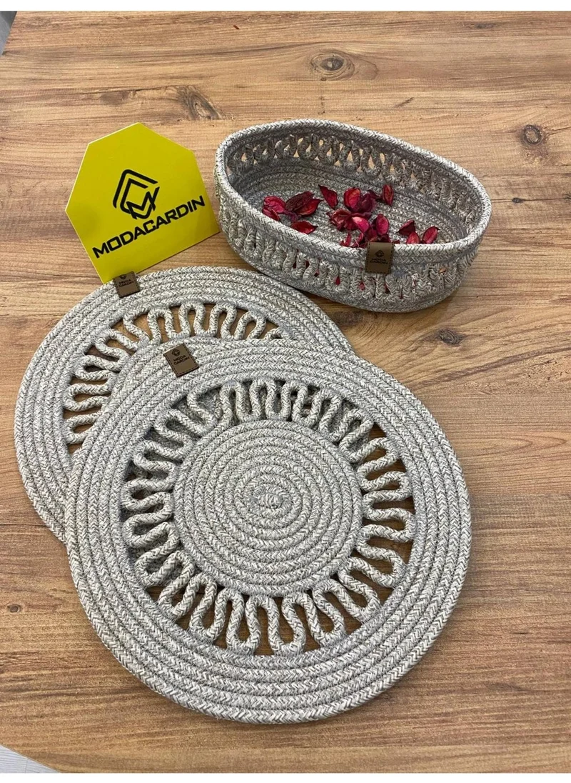 BDZ Deri BDZ Leather Wicker Jute Presentation Plate Mat American Service and Basket 3 Pieces