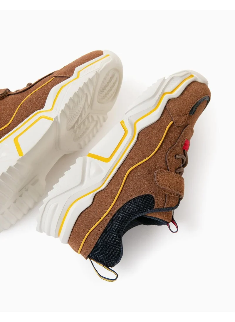 زيبي Zippy Trainers For Boys In Different Materials Kansas, Camel/Dark Blue