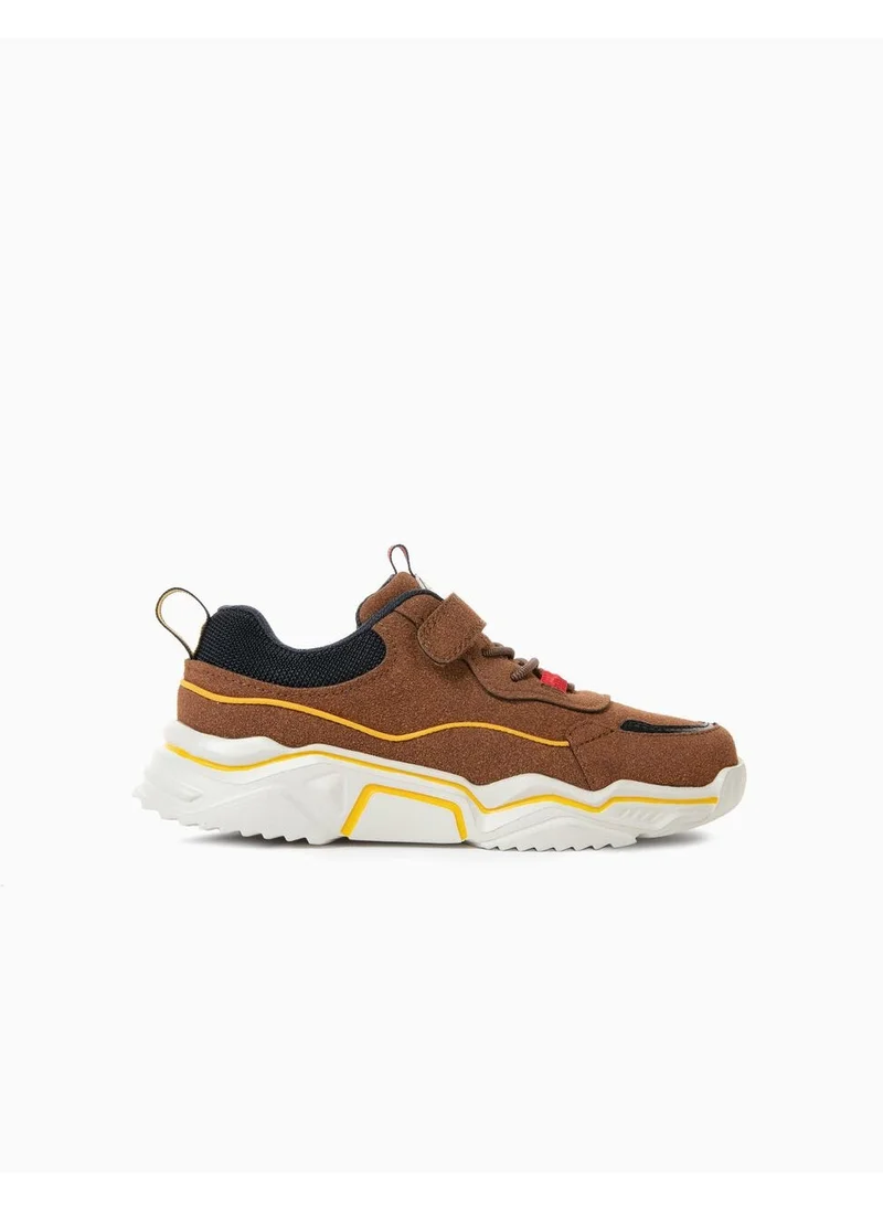 زيبي Zippy Trainers For Boys In Different Materials Kansas, Camel/Dark Blue