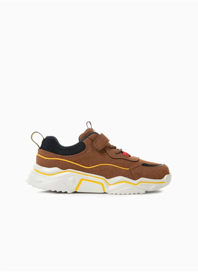 زيبي Zippy Trainers For Boys In Different Materials Kansas, Camel/Dark Blue