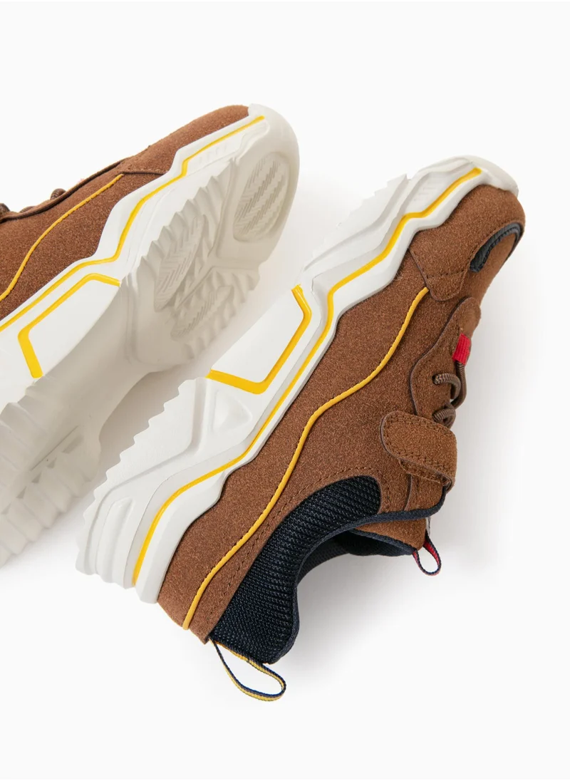 زيبي Zippy Trainers For Boys In Different Materials Kansas, Camel/Dark Blue
