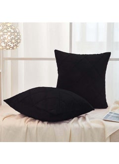 AMICA AMICA Luxurious Diamond Pinch Pleated Crystal Velvet Pillowcases Solid Pintuck Throw Cushion Cover for Home Decor Hidden Zipper Closure (Black, 18'' X 18'' Inch)  - Image 2