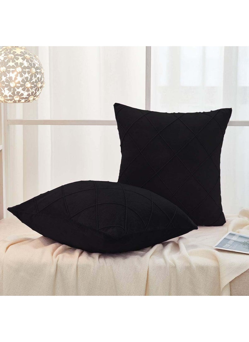 AMICA AMICA Luxurious Diamond Pinch Pleated Crystal Velvet Pillowcases Solid Pintuck Throw Cushion Cover for Home Decor Hidden Zipper Closure (Black, 18'' X 18'' Inch)  - Image 2