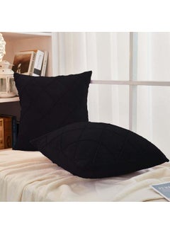 AMICA AMICA Luxurious Diamond Pinch Pleated Crystal Velvet Pillowcases Solid Pintuck Throw Cushion Cover for Home Decor Hidden Zipper Closure (Black, 18'' X 18'' Inch)  - Image 3