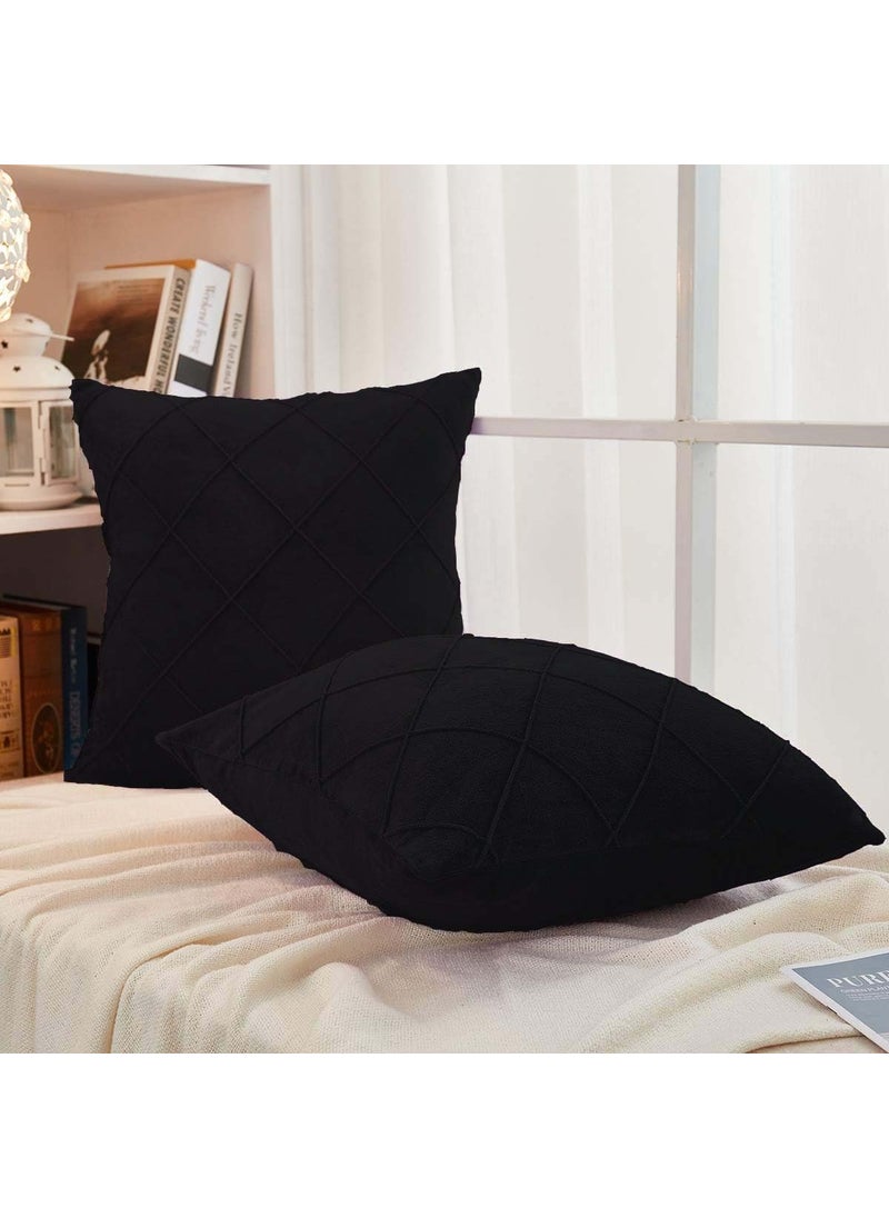 AMICA AMICA Luxurious Diamond Pinch Pleated Crystal Velvet Pillowcases Solid Pintuck Throw Cushion Cover for Home Decor Hidden Zipper Closure (Black, 18'' X 18'' Inch)  - Image 3