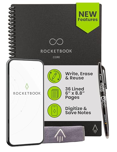 Rocketbook New Core Reusable Spiral Notebook, Executive Size 6x8.8, Black - Lined Pages, App-Connected, Erasable, Durable Cover, Ideal for School, Work, and Creative Projects - Image 1