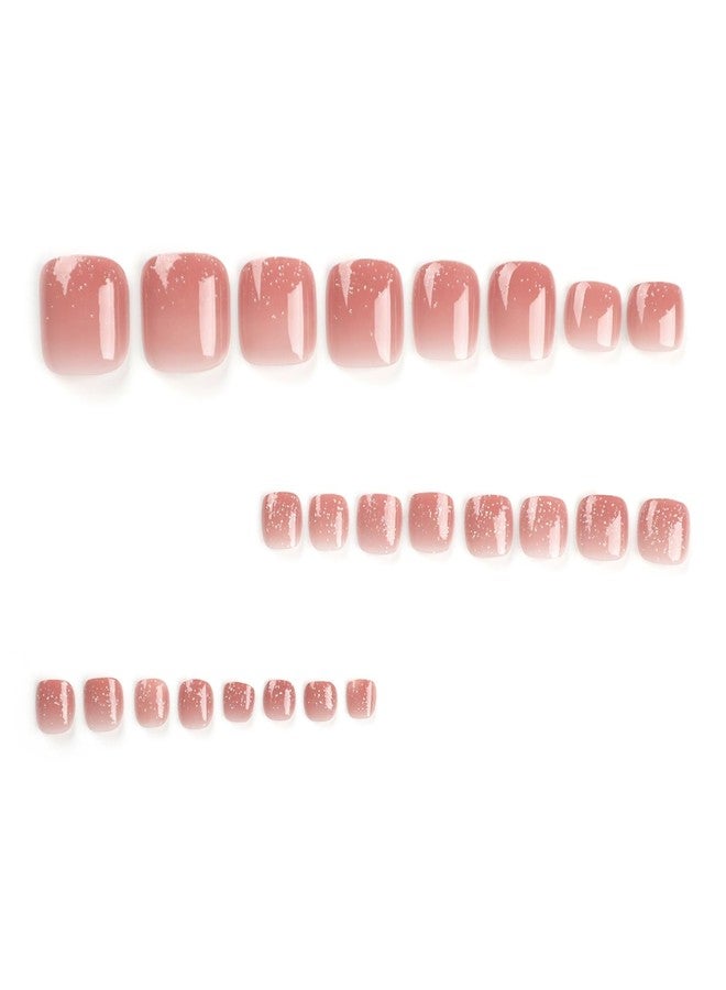 NICENEEDED 24 PCS Press on Toenails, Pure Nude False Nails, Plastics Artificial Glue on Toe Nails, Short Sqaure Glossy Nails, False Manicure Decoration for Women Halloween - Image 4