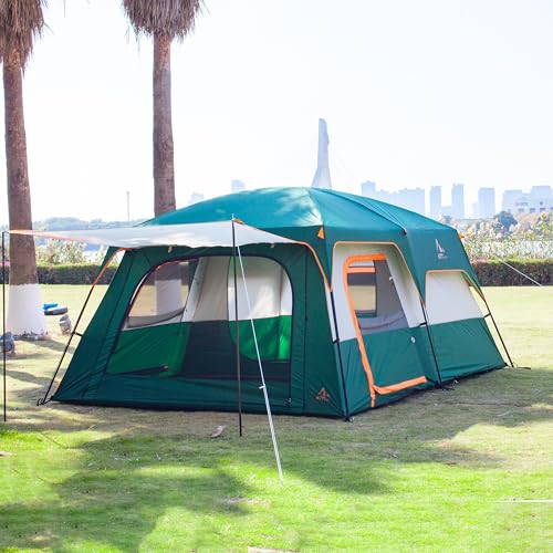 KTT Extra Large Tent 12 Person,Family Cabin Tents,2 Rooms,3 Doors and 3 Windows with Mesh,Straight Wall,Waterproof,Double Layer,Big Tent for Outdoor,Picnic,Camping,Family Gathering(Green) - Image 5