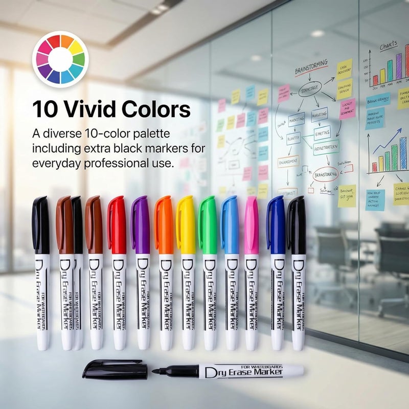 Volcanics Dry Erase Markers Low Odor Fine Whiteboard Markers Thin Box of 12, 10 Colors - Image 5