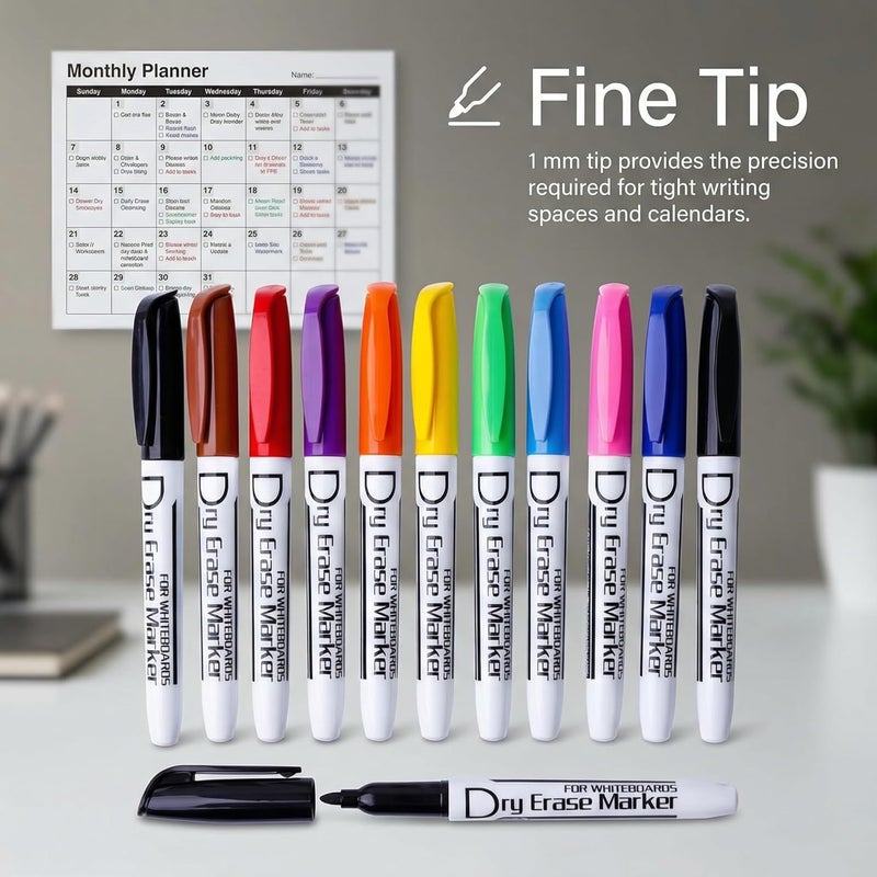 Volcanics Dry Erase Markers Low Odor Fine Whiteboard Markers Thin Box of 12, 10 Colors - Image 4