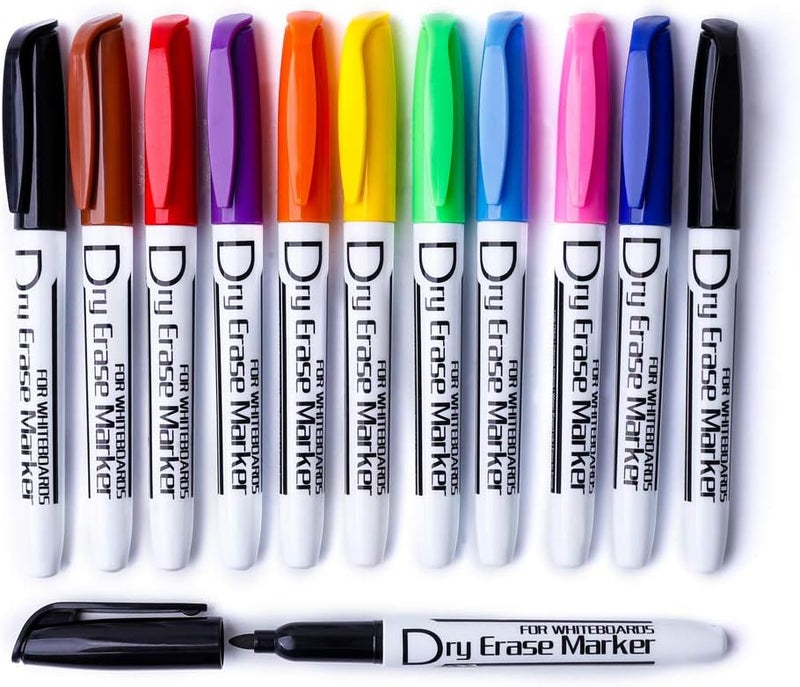 Volcanics Dry Erase Markers Low Odor Fine Whiteboard Markers Thin Box of 12, 10 Colors - Image 1