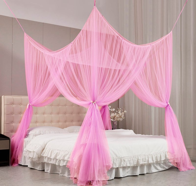 Mengersi 4 Corner Post Elegant Mosquito Net Curtain Bed Canopy for Full Queen King Size Bed,Suitable for Indoor Outdoor Net (87x79x98â€œ(Suggested for Full to King), Pink) - Image 1