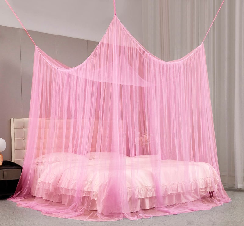 Mengersi 4 Corner Post Elegant Mosquito Net Curtain Bed Canopy for Full Queen King Size Bed,Suitable for Indoor Outdoor Net (87x79x98â€œ(Suggested for Full to King), Pink) - Image 2