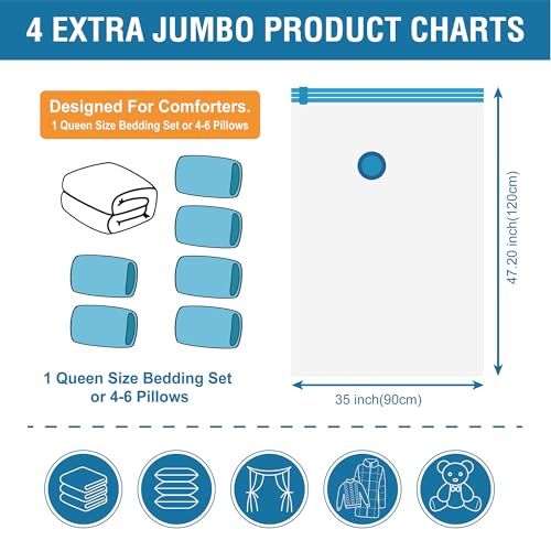 Cozy Essential 4 Pack XXL Jumbo Vacuum Storage Bags, Extra Large Vacuum Seal Bags for Comforters, Bedding, Blanket Storage, Giant Space Saver Bags for Huge Stuffed Toy(47.2x35 in) - Image 5