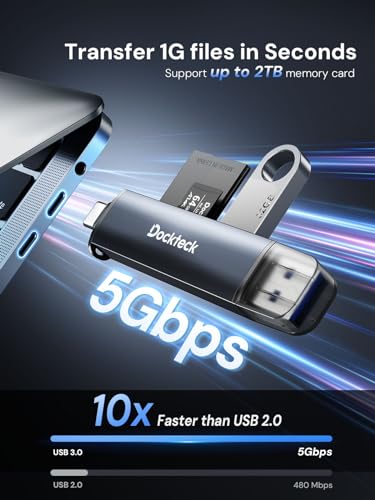 Dockteck SD Card Reader, 5G Super Speed USB3.0 SD/TF Card Reader, 3-Slot USB A/C to SD/Micro SD/USB A Memory Card Reader for UHS-I SD/Micro SD/SDHC/SDXC/MMC, Support OTG for Plug&Play - Image 2