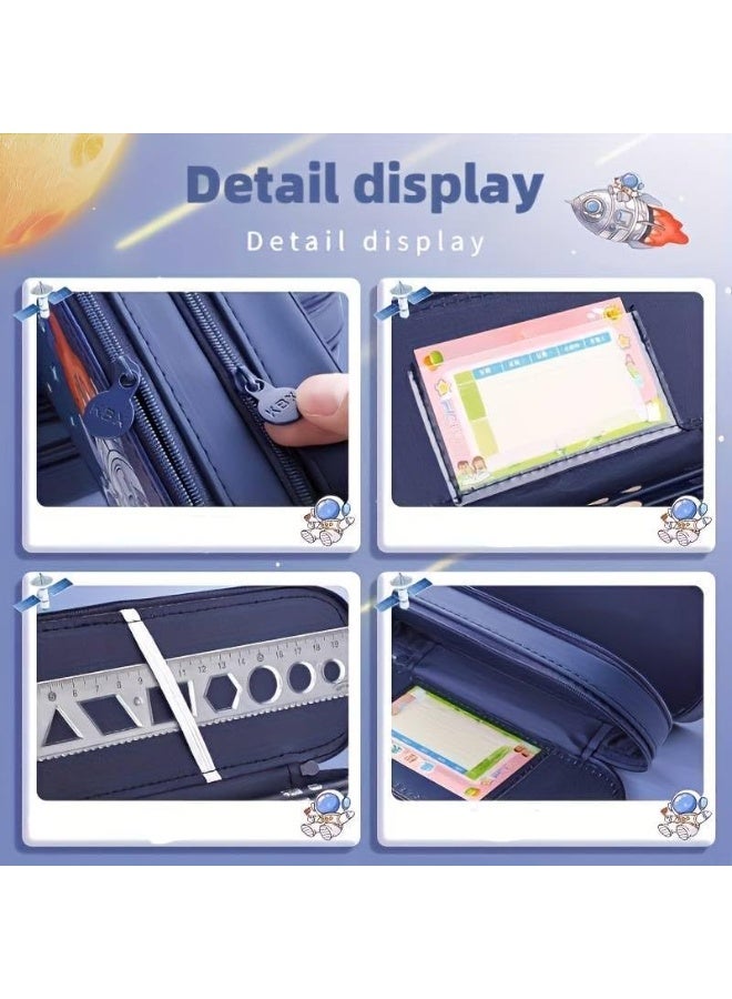 Premium Double Layer Space Pencil Case 3D Cover Eva Space Astronaut Theme Large Capacity Pencil Zipper Pouch Bag Compass School Organizer Students Kids Stylish Pen Holder Stationery Box blue - Image 3