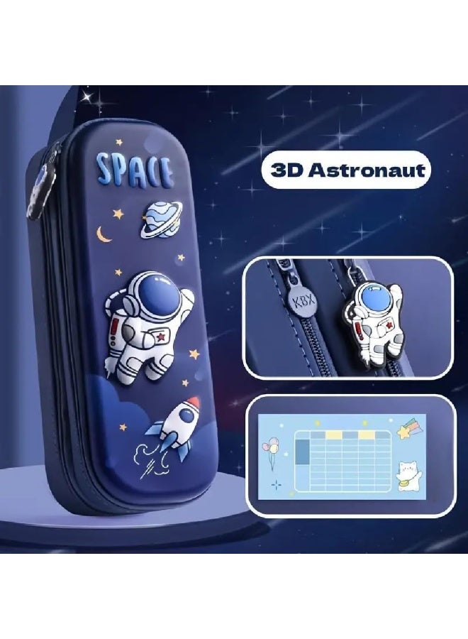 Premium Double Layer Space Pencil Case 3D Cover Eva Space Astronaut Theme Large Capacity Pencil Zipper Pouch Bag Compass School Organizer Students Kids Stylish Pen Holder Stationery Box blue - Image 5
