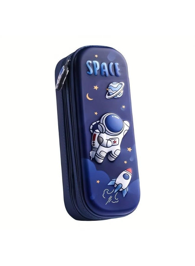 Premium Double Layer Space Pencil Case 3D Cover Eva Space Astronaut Theme Large Capacity Pencil Zipper Pouch Bag Compass School Organizer Students Kids Stylish Pen Holder Stationery Box blue - Image 1