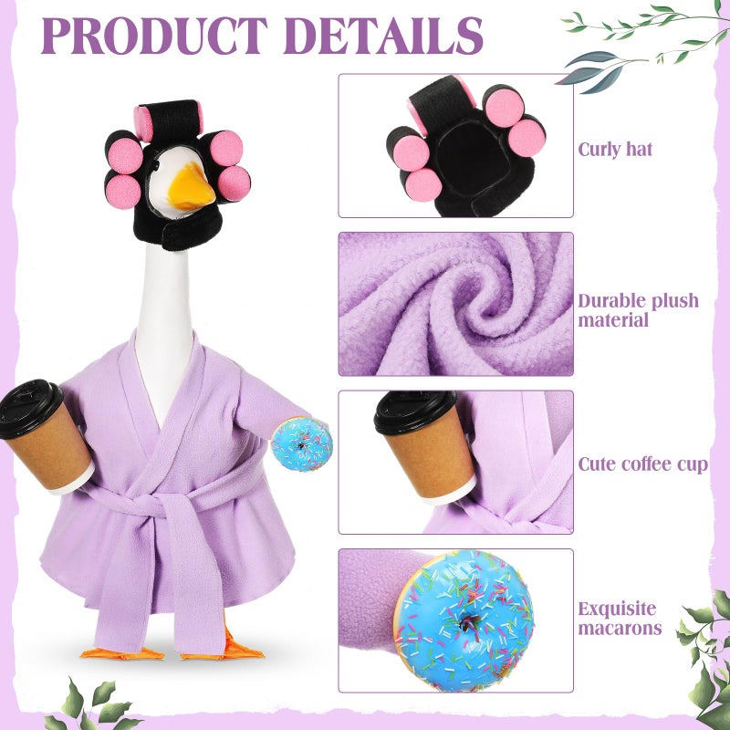 Shyyween Spring Lady Porch Goose Outfit for 23'' Cement Plastic Lawn Goose Summer Statue Clothes Bathrobe Coffee Cup Curlers for Outdoor Garden Yard Patio Decoration(Light Purple) - Image 3