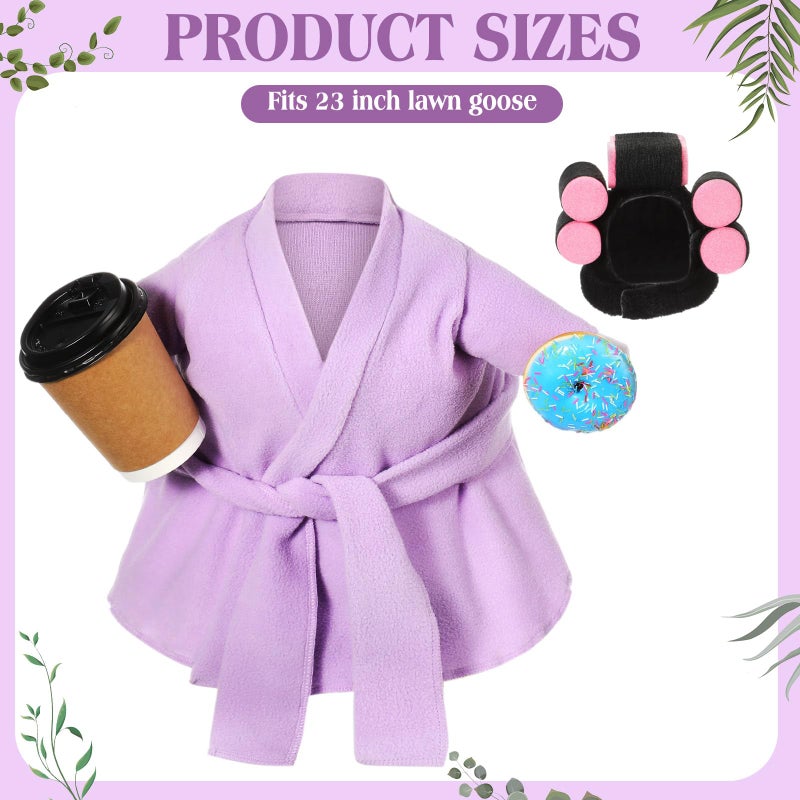 Shyyween Spring Lady Porch Goose Outfit for 23'' Cement Plastic Lawn Goose Summer Statue Clothes Bathrobe Coffee Cup Curlers for Outdoor Garden Yard Patio Decoration(Light Purple) - Image 2