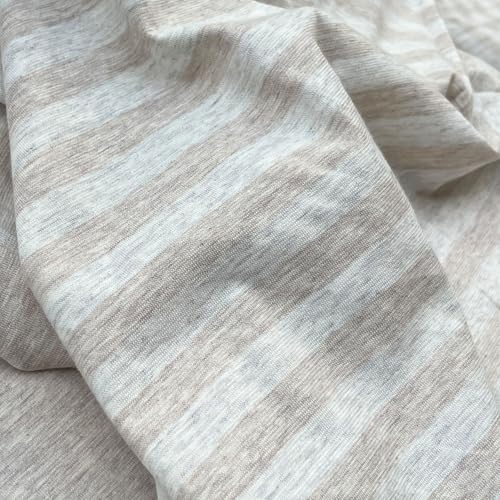 PURE ERA Jersey Knit Duvet Cover Set 100% T-Shirt Heather Cotton Super Soft Comfy Classic Striped Design, with Zipper Closure, Heather Beige Stripe, Queen - Image 3