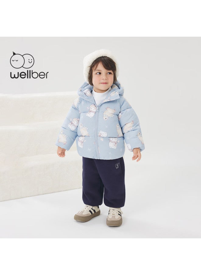 Wellber Uni Kids Autumn Winter Fleece-lined Thick Pants Baby Toddler Casual Warm Trousers Navy Blue Size 100