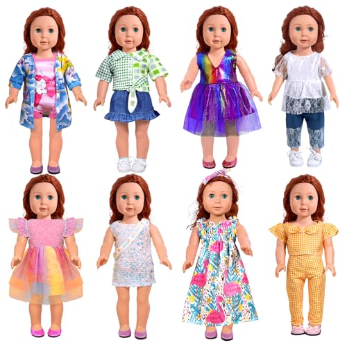 WONDOLL 18InchDollClothes and Accessories  8 Sets American Doll Clothes Compatible with All 18 inch Dolls Outfits Christmas Birthday Gift for Girls - Image 1