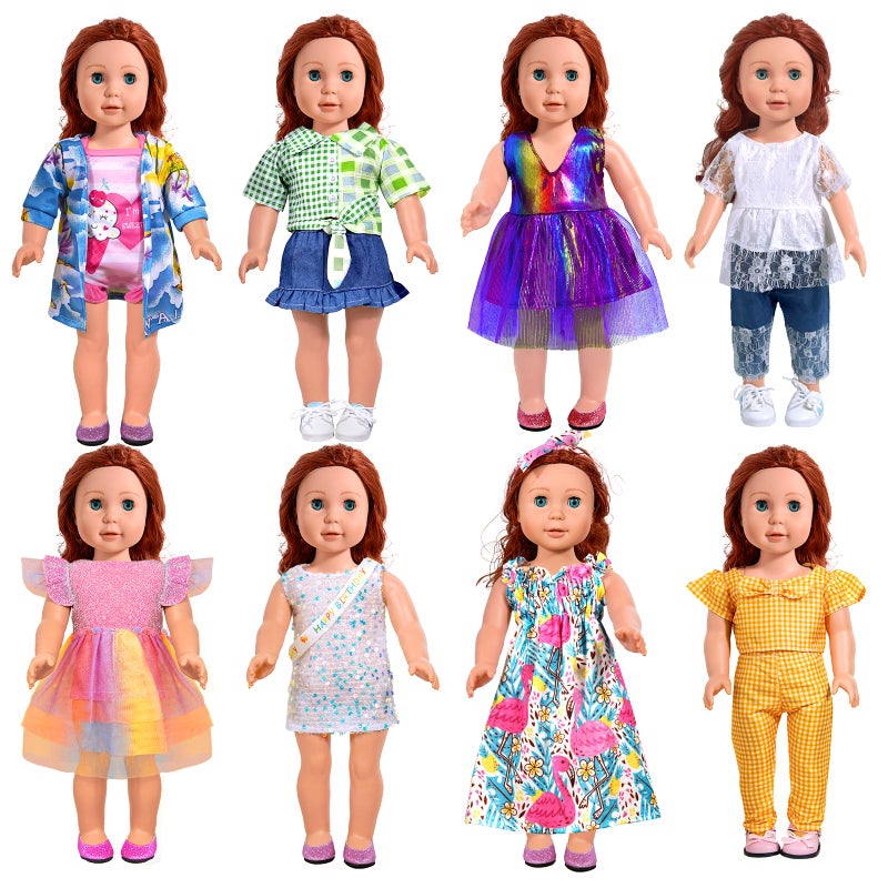 WONDOLL 18InchDollClothes and Accessories  8 Sets American Doll Clothes Compatible with All 18 inch Dolls Outfits Christmas Birthday Gift for Girls - Image 2