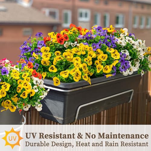 ColoPlay 20 Bundles Artificial Fake Pansy Flowers for Outdoor - Yellow, White, Purple, Sunset red & deep pink Faux Pansies Flowers, Fake Flowers for Outdoor Planters, Porch, Garden, and Home Decoration - Image 4