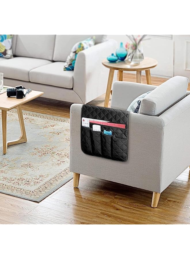 erorex Sofa Chair Armrest Organizer 5 Pockets Recliner Couch Chair Arm Hanging Storage Organizer Non Slip Waterproof Armchair Organizer Caddy For Cell Phone Tv Remote Control Magazines Black  - Image 5