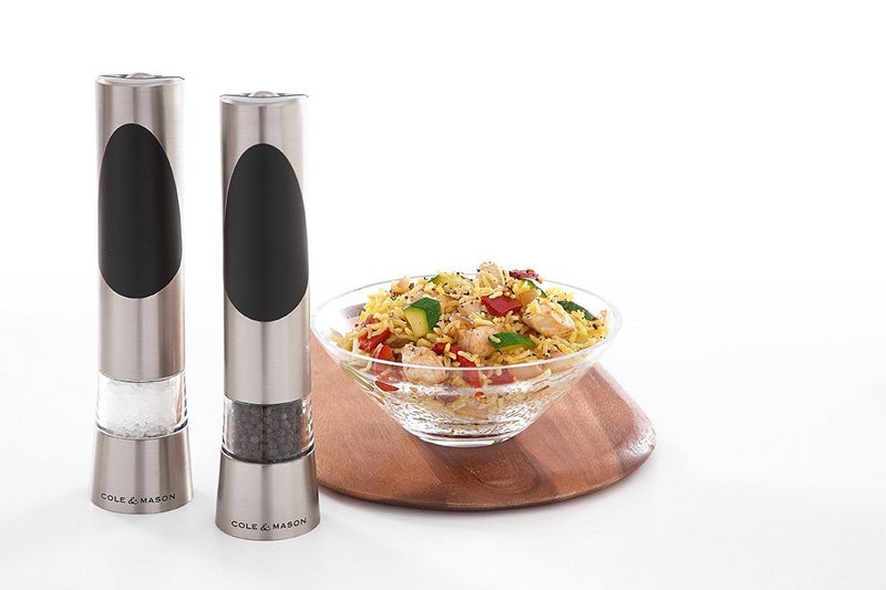 COLE & MASON Richmond Electronic Salt & Pepper Mill Gift Set One-Button Electric Spice Grinder with Large Grinding Chamber Requires 6 AAA Batteries Hand Wash Kitchen Tool Stainless Steel - Image 2