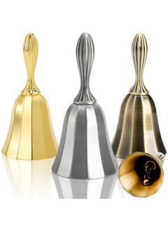 AVLA 3 Pack Hand Bell, 1.7" Loud Call Bell, Brass Dinner Wedding Bell, Steel Antique Alarm Handbell For Classroom, Temple, School, Game, Pet Feeding, Home Decor, Hotel Service, Jingle, Ringing  - Image 1