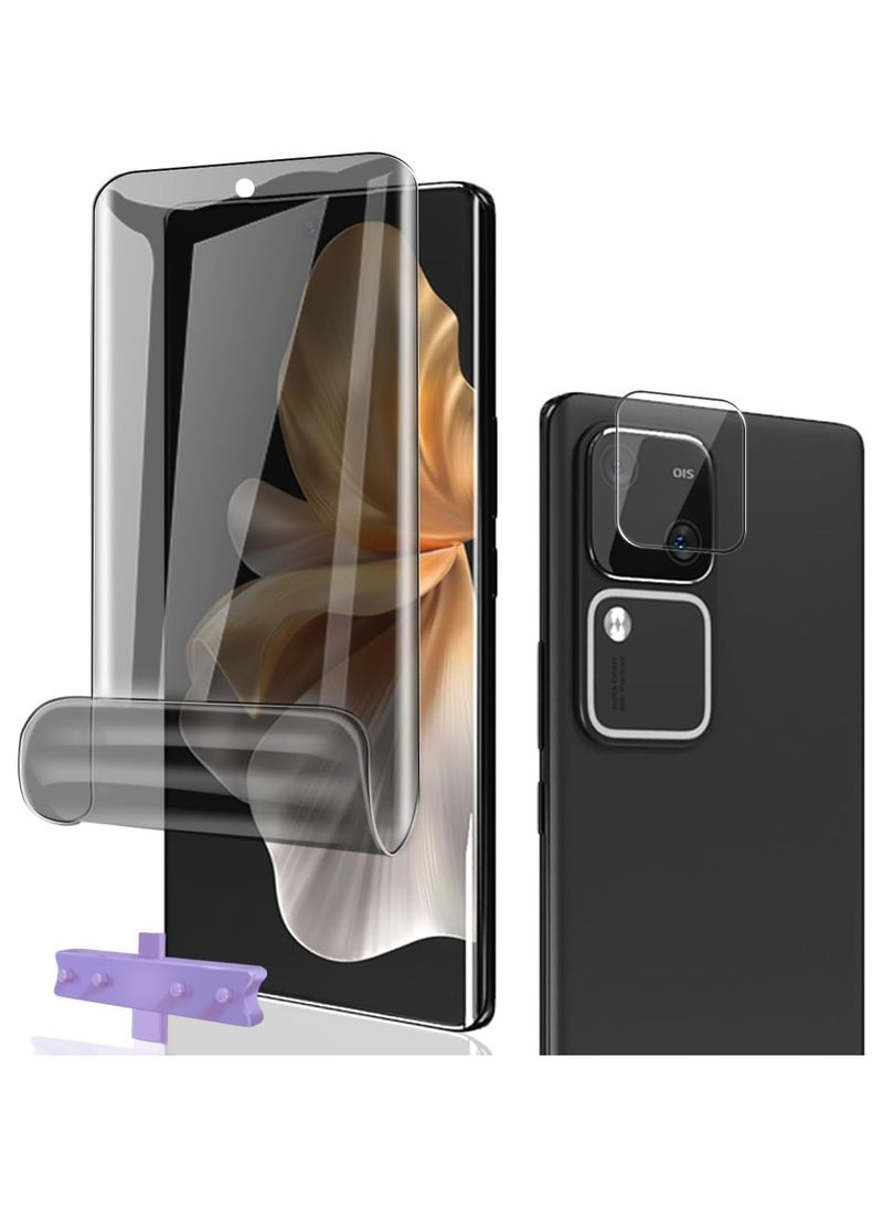 Privacy Screen Protector Compatible with VIVO V30 5G, Anti Spy TPU Protective Film 1 Pack + Tempered Glass Camera Lens Protector 1 Pack, Anti Scratch Easy to Install