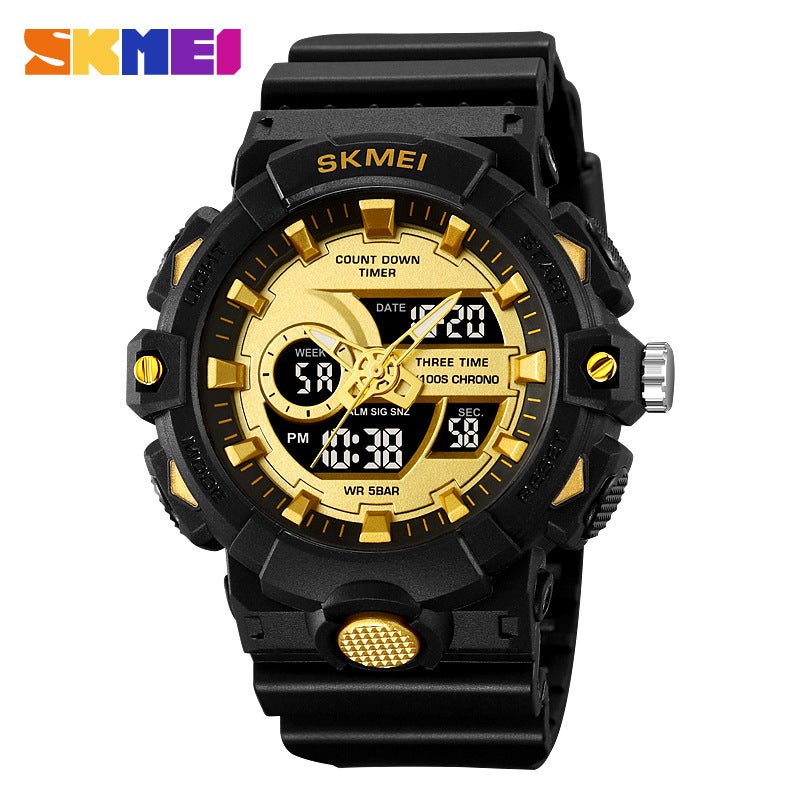 Cool Youth 2225 Dual Display Multifunction Digital Watch Black Gold 