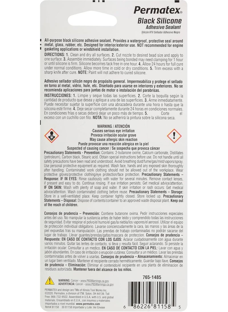 Permatex (16BR) ADHESIVE SEALANT SILICONE 81158 NET BLACK 0.85g (Pack of 1) - Image 2