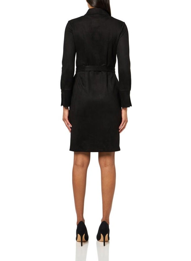 HALSTON H HALSTON Women's Long Sleeve Collared V-Neck Shirt Dress, Black, 10 - Image 2