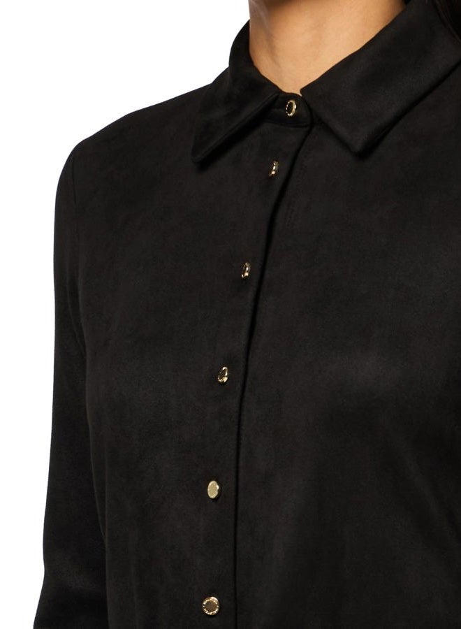 HALSTON H HALSTON Women's Long Sleeve Collared V-Neck Shirt Dress, Black, 10 - Image 3