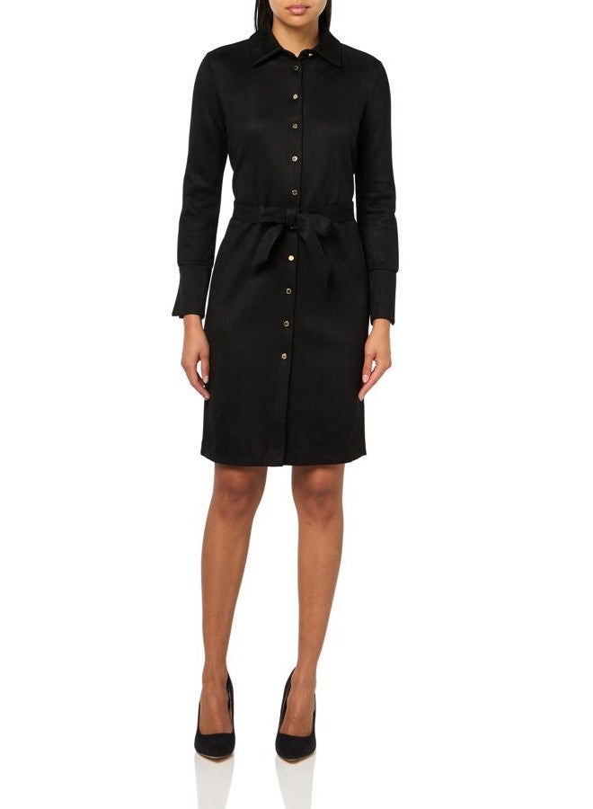 HALSTON H HALSTON Women's Long Sleeve Collared V-Neck Shirt Dress, Black, 10 - Image 1