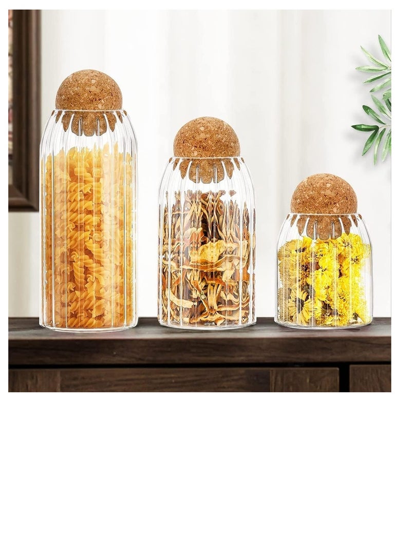 AKDC Glass Jars With Round Corks, 3 Coffee Bean Jars Nut Storage Glass Bottle Sealed Jars Container with Cork Glass Canisters with Airtight Seal Wooden Lid of 3 Different Sizes - Image 2