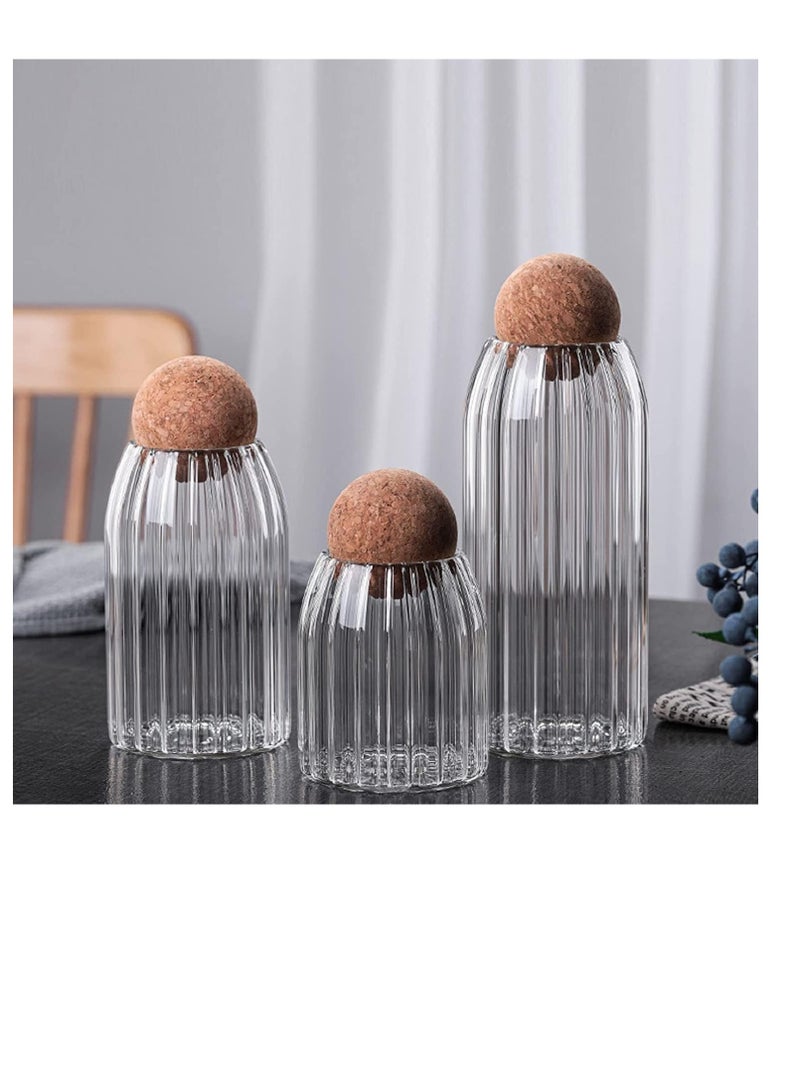 AKDC Glass Jars With Round Corks, 3 Coffee Bean Jars Nut Storage Glass Bottle Sealed Jars Container with Cork Glass Canisters with Airtight Seal Wooden Lid of 3 Different Sizes - Image 1