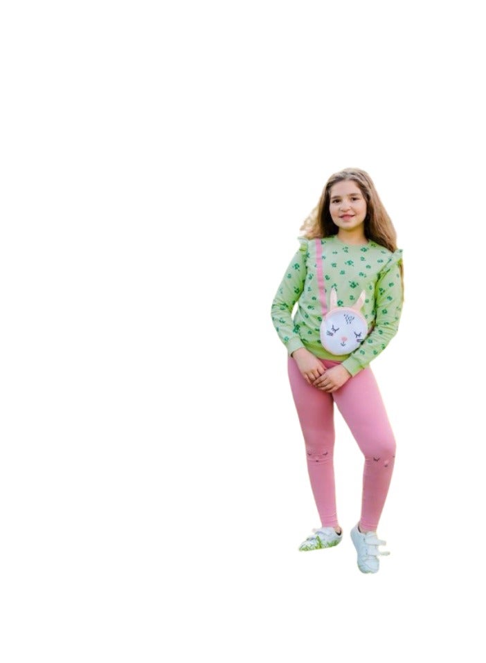 Girls set, olive T-shirt and pink pants - Image 1