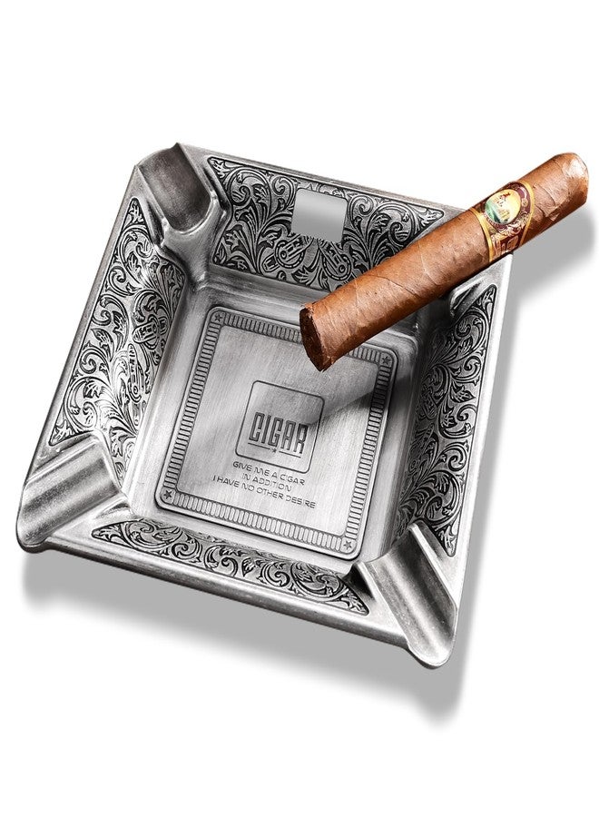 hancigar منفضة سجائر هانسيجار معدنية كبيرة الحجم بأربعة فتحات، مناسبة للمنزل والمكتب (فضية اللون). - Image 1