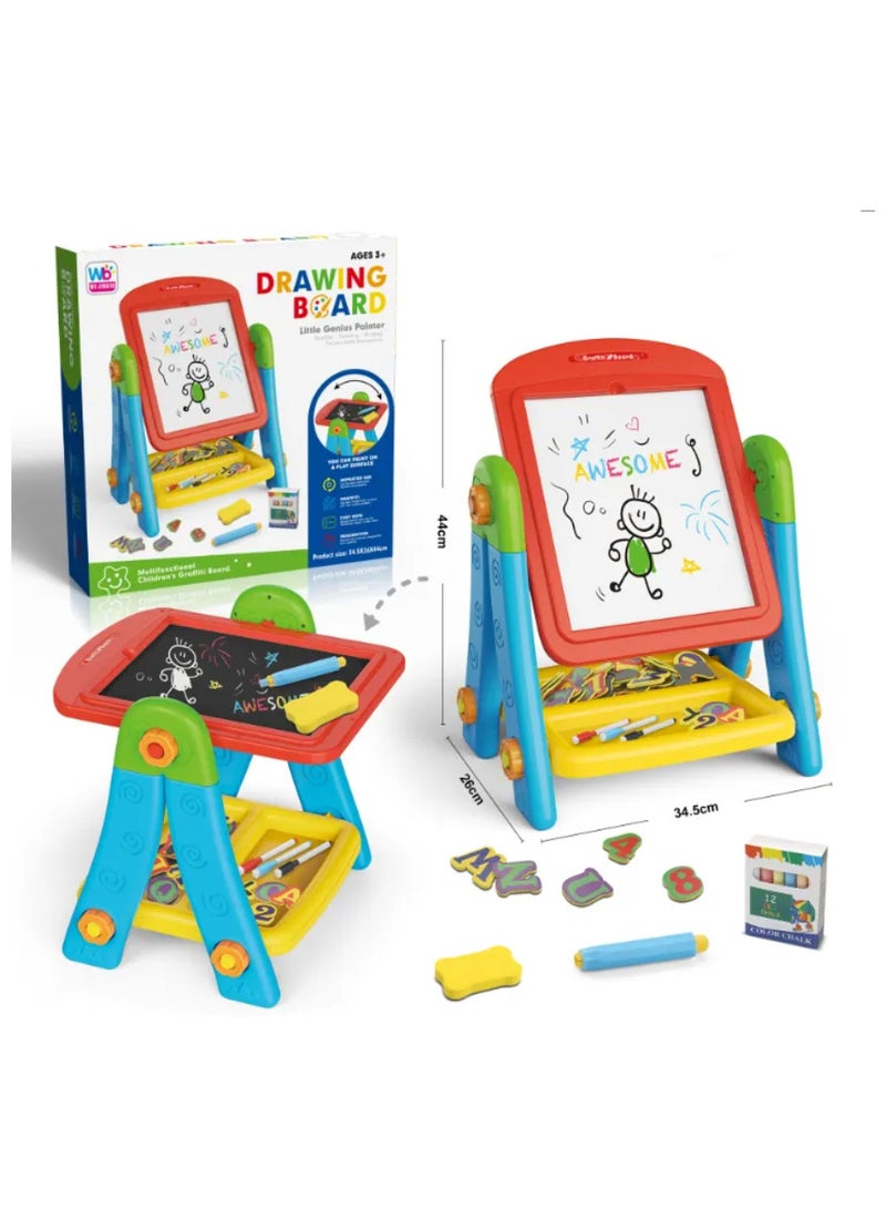 Mums Planet 2x1 Double Sided Drawing Board Stand for Kids 4 in 1 with Blackboard and Whiteboard, Carrying Bag, Board Game, Birthday Gift for Girls and Boys Ages 3-5  - Image 1