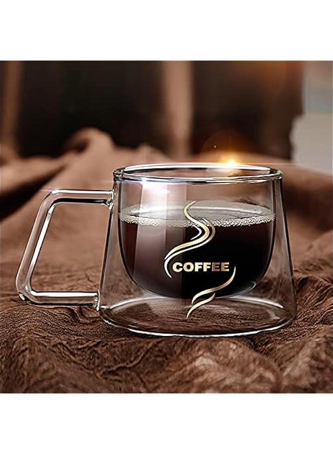 Double Wall Glass Coffee Mug With Handle Cup Heat Insulation Clear Coffee Mugs Double Layers Drinkware Tea Milk Latte Espresso Cappuccino Juice Beverages Water Iced Tea 4oz Dishwasher Safe  - Image 1
